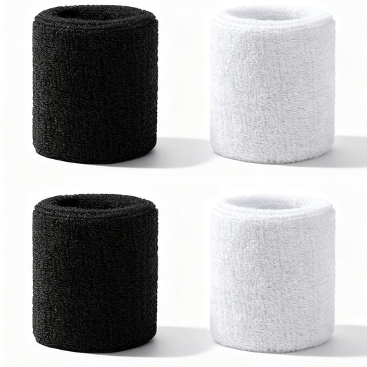 2 Pairs Sports Wrist Sweatbands - Elastic Tennis Wrist Sweatbands for Men & Women, Absorbent Sweat Wristbands, Wrists Bands Fit Basketball, Football, Gym, Running Working Out(Black White)