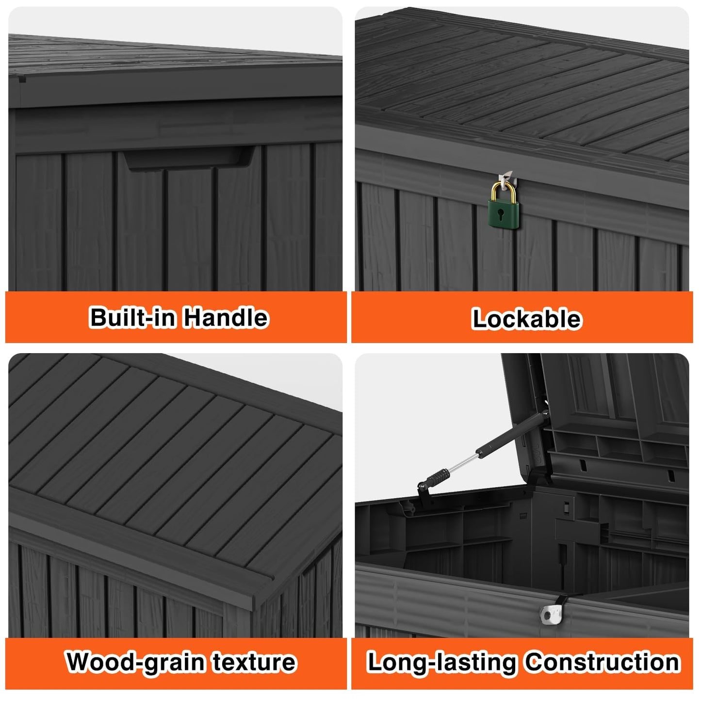 PATIOEASY Outdoor Storage Box 180GAL Waterproof Resin Deck Box,UV-Resistant Lockable Package Delivery Bin for Garden Tools,Large Patio Outside Cushions,Pool Accessories Supplies,Chest,Furniture,Black