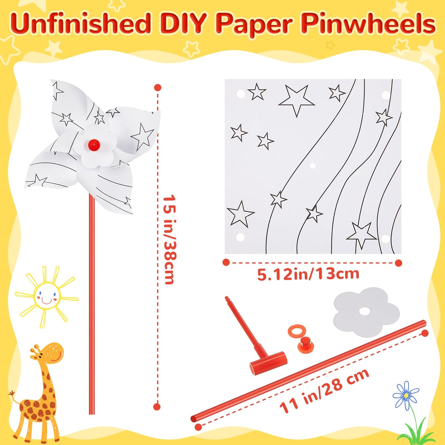 50 Pcs 4th of July Decorations DIY American Flag Pinwheels, Patriotic Craft Bulk, Blank Paper Pinwheels for Independence Day, Memorial Day July of 4th Party Supplies Activity