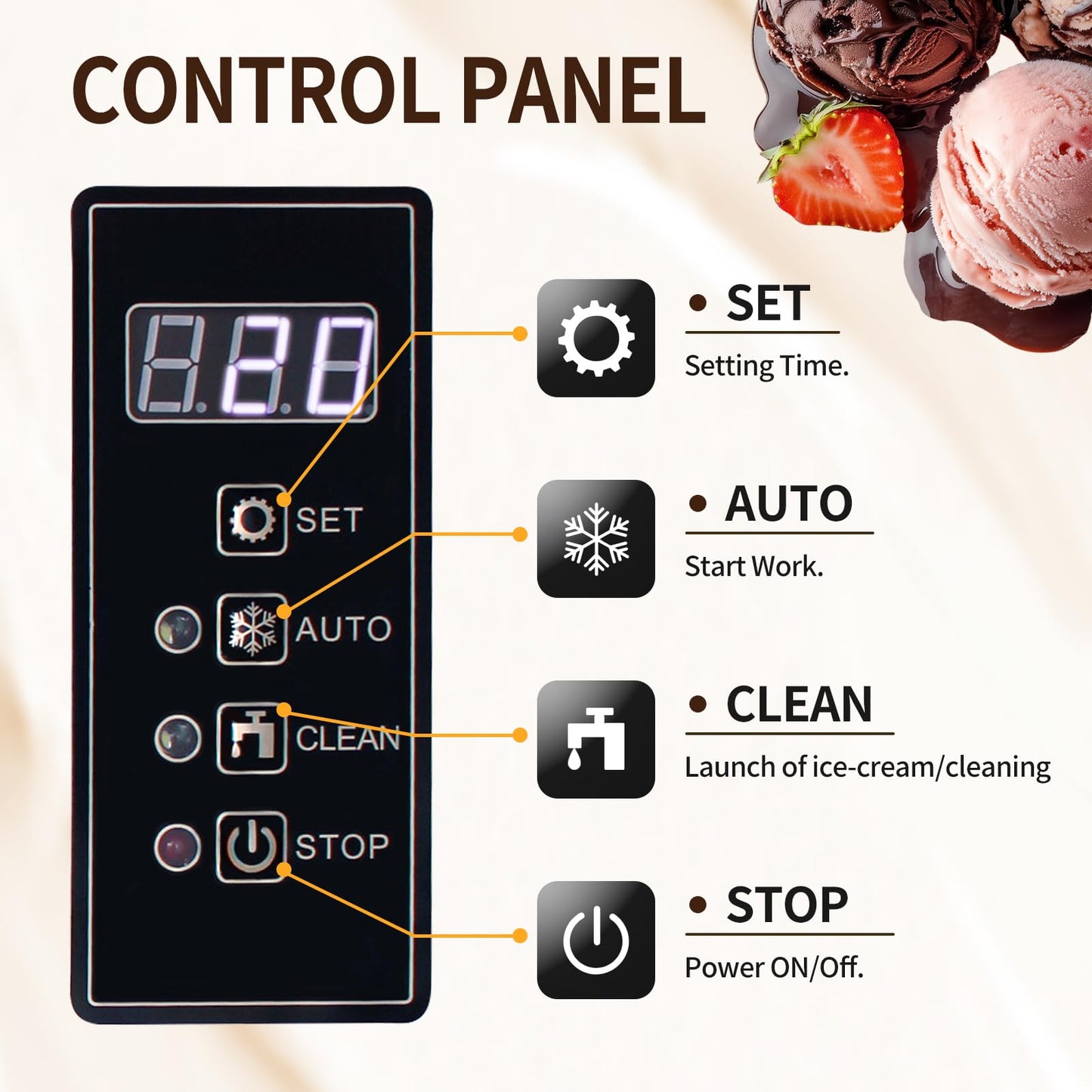 FSKEKU Commercial Ice Cream Maker: Countertop Hard Serve Ice Cream Machines for Home - 1400W 4.2~5.3GPH with 1.14Gal Capacity Single-flavor Ice Cream for Snack Bar Restaurant Dessert Shop Supermaket