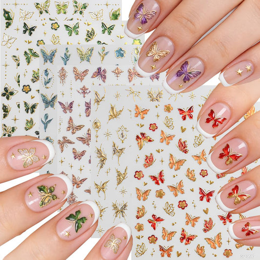6 Sheets Butterfly Nail Stickers for Nail Art, 5D Embossed Self-Adhesive Fluttering Nail Decals, Colorful Butterflies Nail Supplies Nail Design Accessories for Women and Girls Manicure DIY Decoration