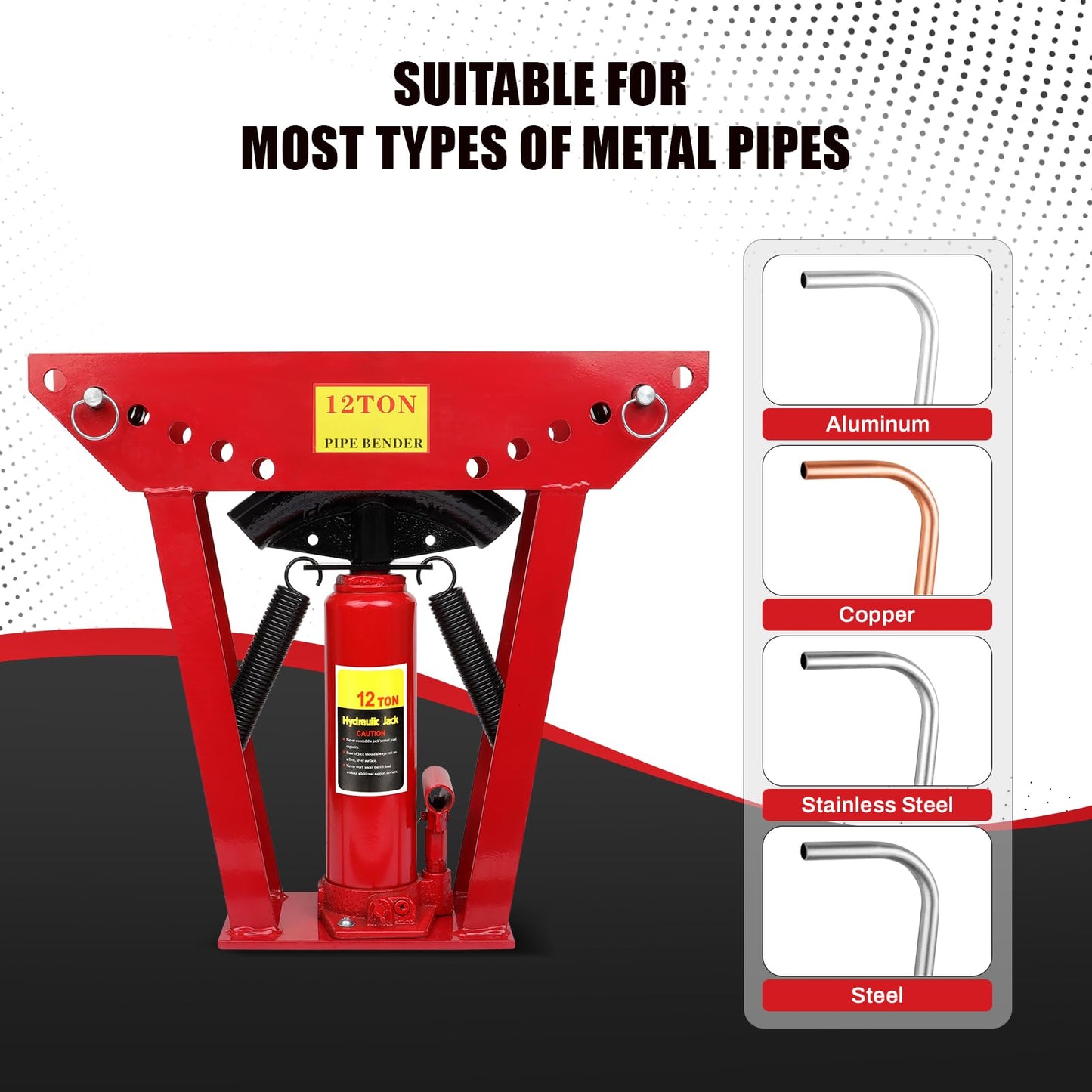 12 Ton Hydraulic Pipe Bender 6 Dies, Manual Copper Tubing Bender Tool 90°-180° Adjustable Rollers Steel Iron Metal Ratcheting