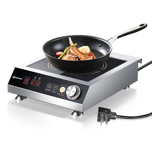 VESTIVIUM Commercial Induction Cooktop 3500W/220V, Professional Portable Countertop Burner, 9 Power/Temp Levels Dual Cooling Fans IPX4 Waterproof 72H Continuous Use, Overheat Protection