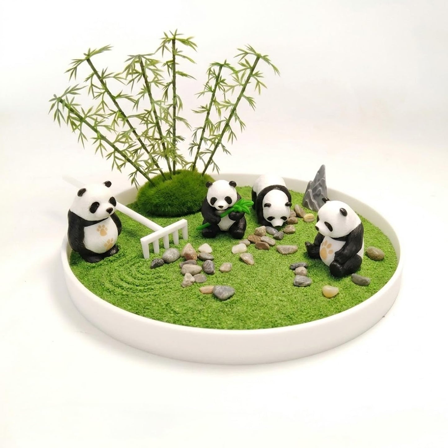 Panda Zen Garden Kit, Desktop Zen Garden,with Haystack,Rockery,Rake and Landscape Stones,for Home Office Desk Decor & Stress Relief