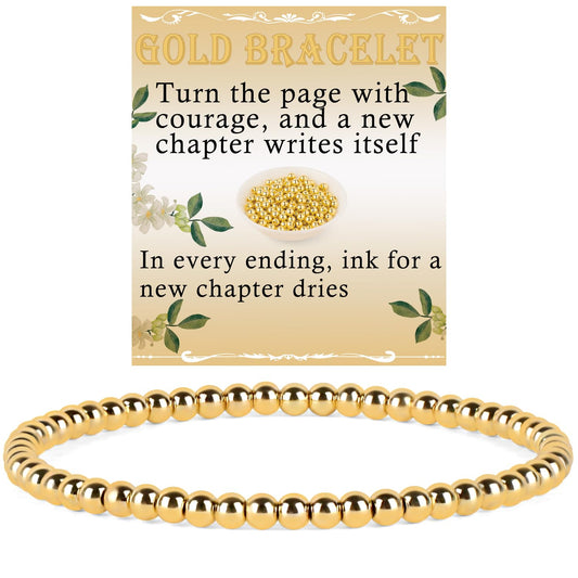 QOGIR 14K Gold Plated Beads Gemstone Stretch Elastic Dainty Handmade Beaded Bracelets for Women Gifts 4mm