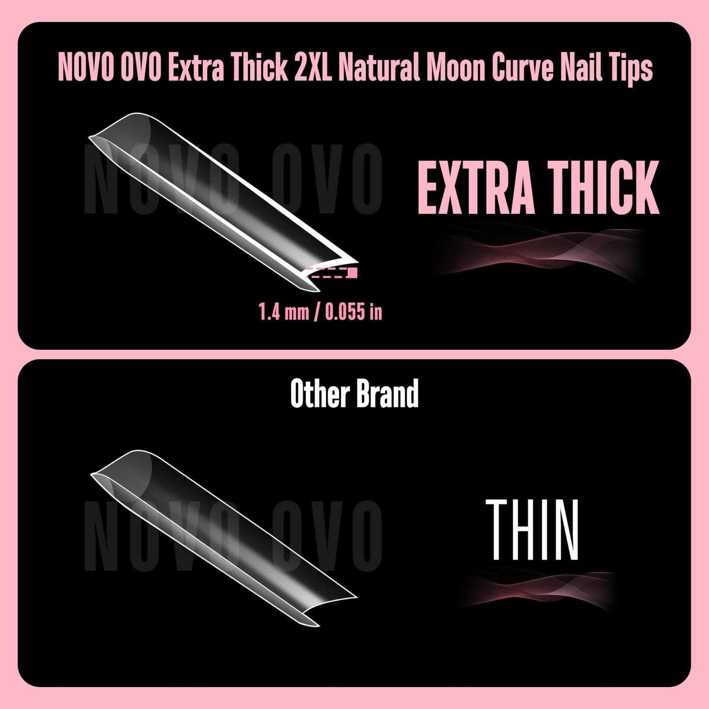 NOVO OVO Halloween XXL Square Nail Tips with Sharp Point & Moon Curve, Extra Thick False Nails Press on, matte Full Cover Soft Gel Extension French Tips Fake Nail Acrylic kit for DIY X 15 Size 180pcs
