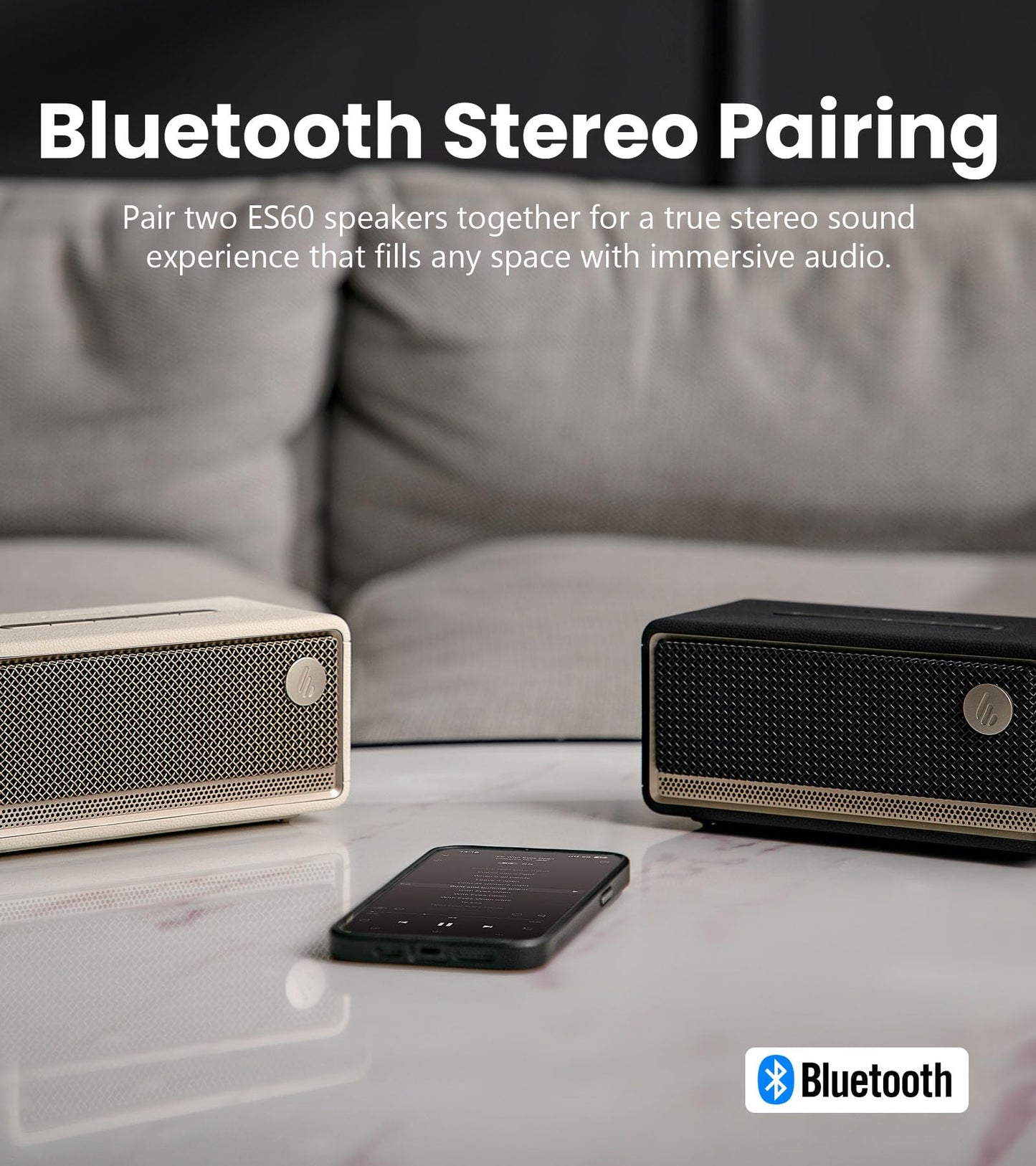 Edifier ES60 Bluetooth Speaker, Portable with Stereo Pairing, IP66 Dustproof & Waterproof 9H Playtime BT5.4 34W RMS Dual Device Connection Ambient Light for Home Party Outdoor Beach – Black