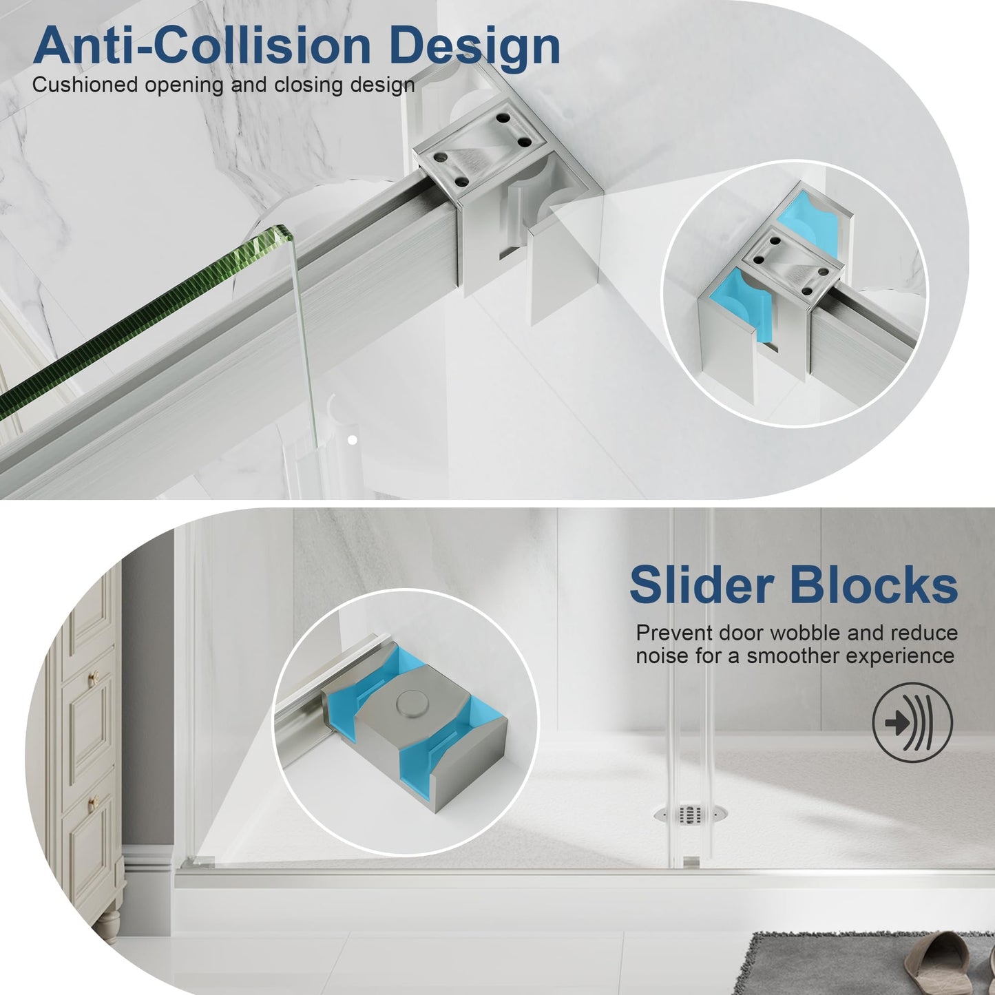 EASYWORC Frameless Double Sliding Shower Doors, 43-48" W x 76" H Shower Glass Door, 1/4" (6mm) Thick ANSI Certified Tempered Glass with Explosion-Proof Film and Nano Coating, Brushed Nickle
