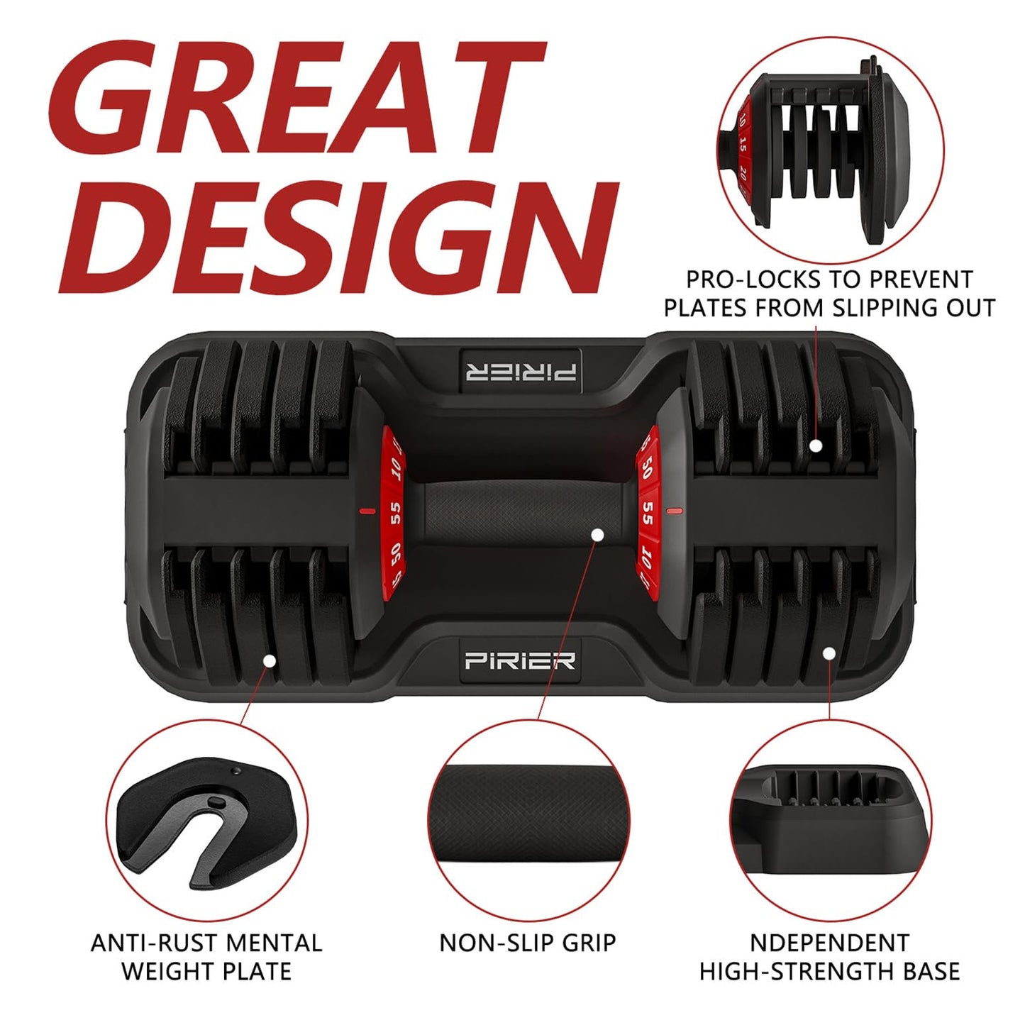 Adjustable Dumbbell 55LB Dumbbells Weight, 10-in-1 Weight Dumbbell with Anti-Slip Metal Handle and Bicep Supports for Comprehensive Full Body Strength Training