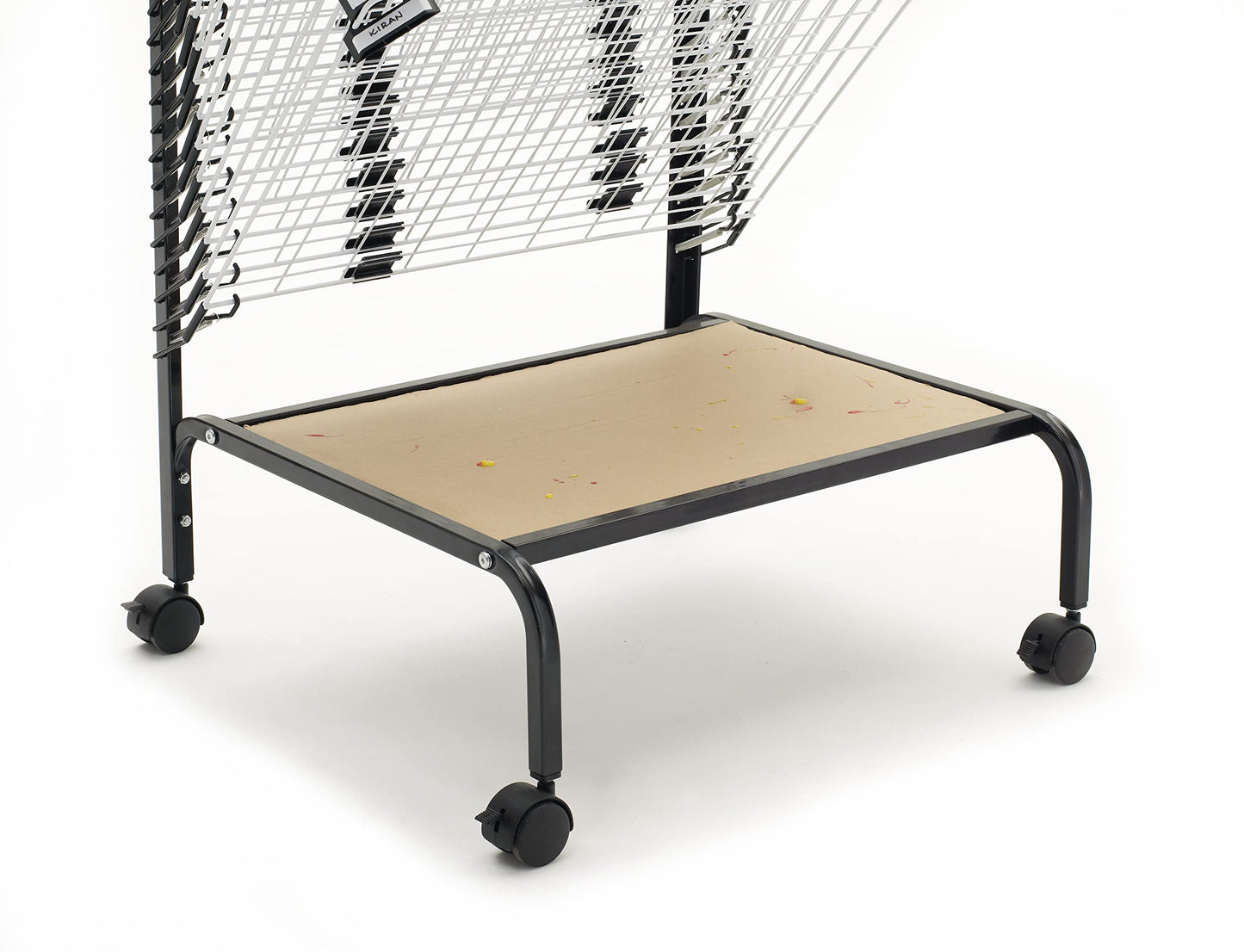 Copernicus Wide 20-Shelf Spring-Loaded Rolling Art Drying Rack for Classrooms and Art Studios, White/Black
