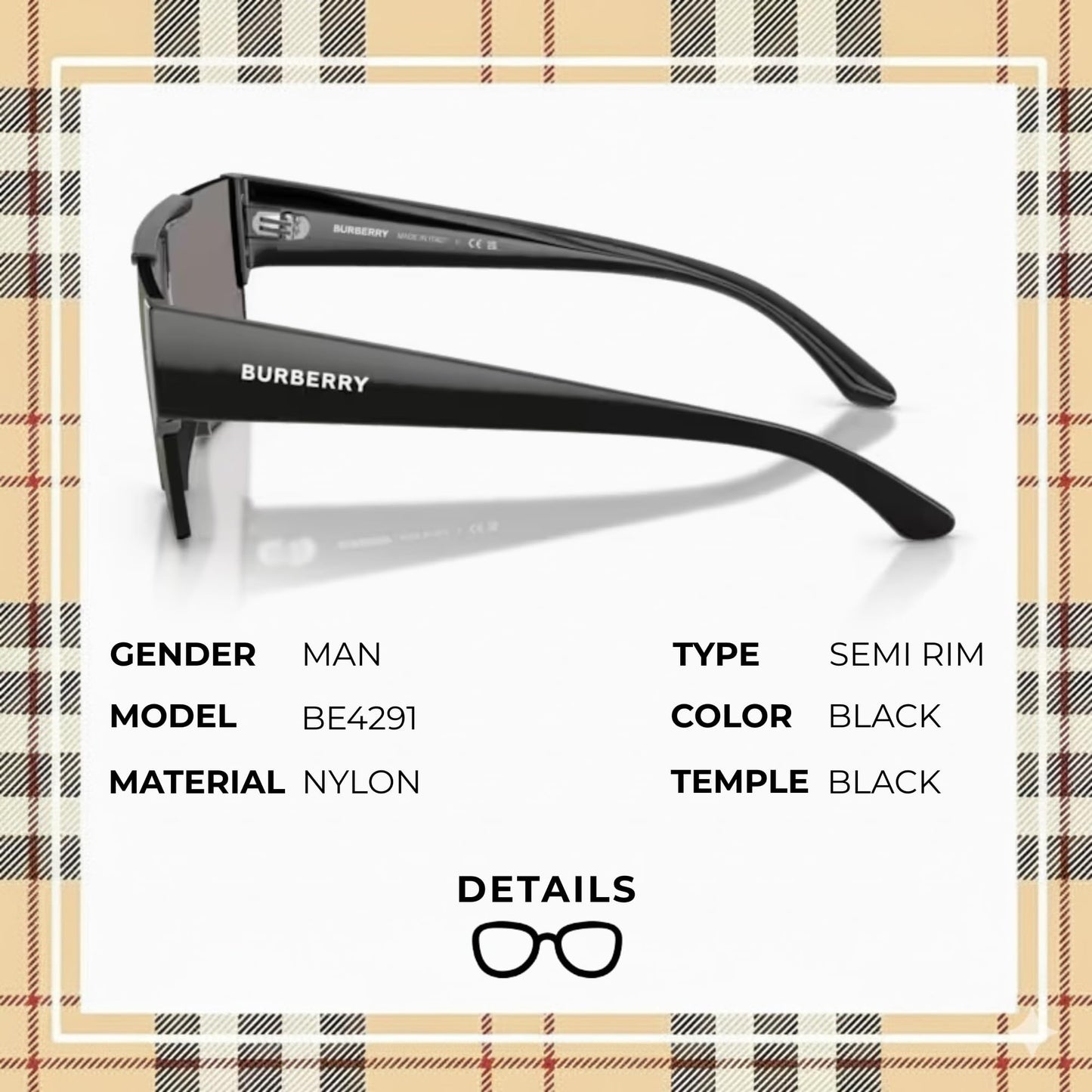 BURBERRY BE4291 Rectangle Shape Nylon Sunglasses with Luxury Eyewear Kit