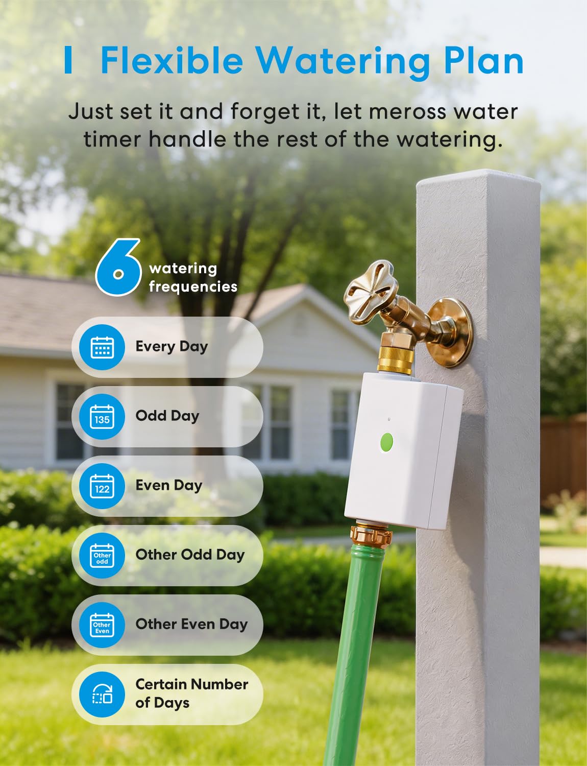 meross WiFi Water Timer for Garden Hose, Smart Hose Timer with Brass Inlet & Outet, WiFi Sprinkler Valve Work with Apple Homekit, Alexa & Google Assistant, Smart Rain Skip for Lawn, Garden & Yard