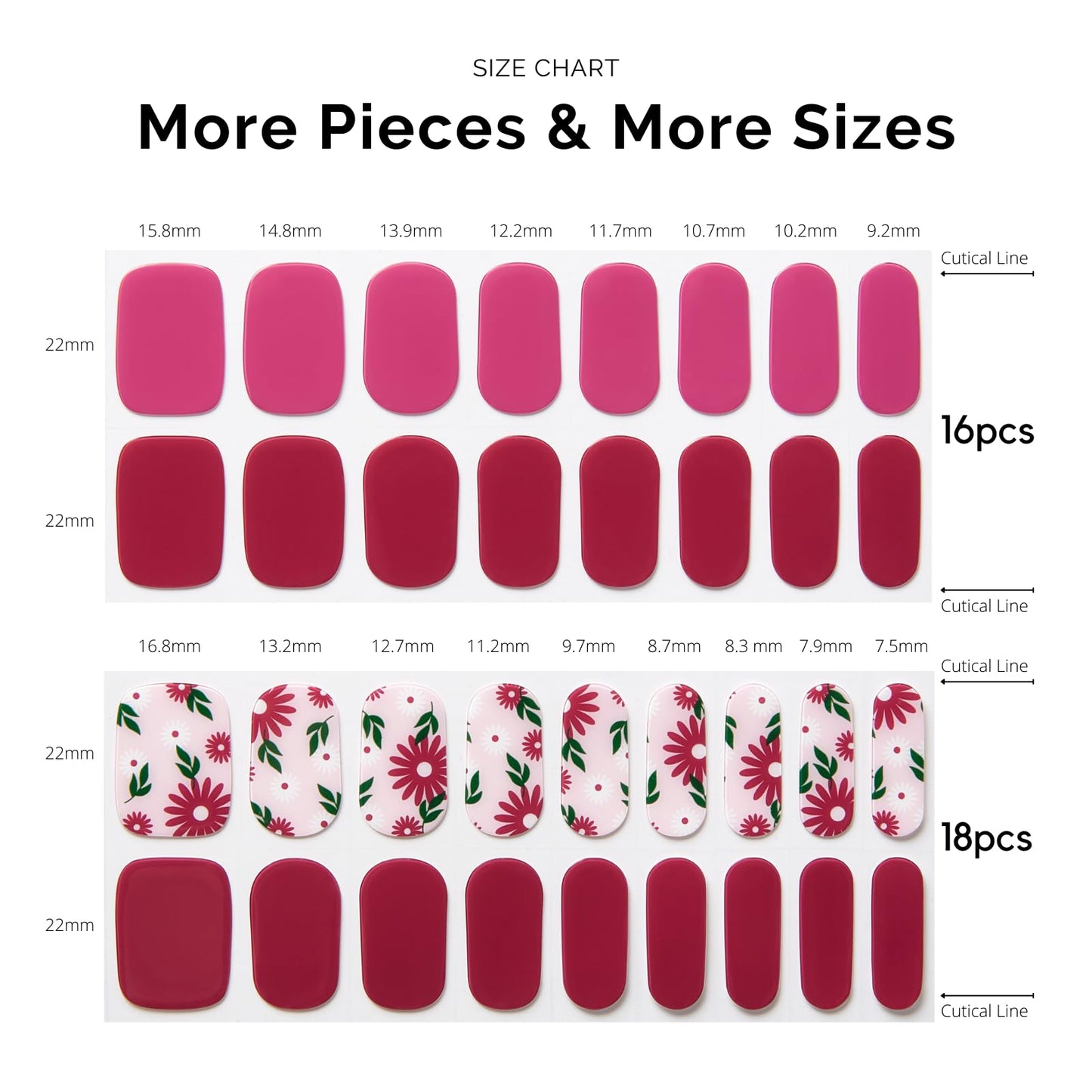Semi Cured Gel Nail Strips - NAILOG 34 Pcs Floral Nail Stickers Extra Long Nail with Glossy Gel Finishing for Autumn Winter, in The Meadow