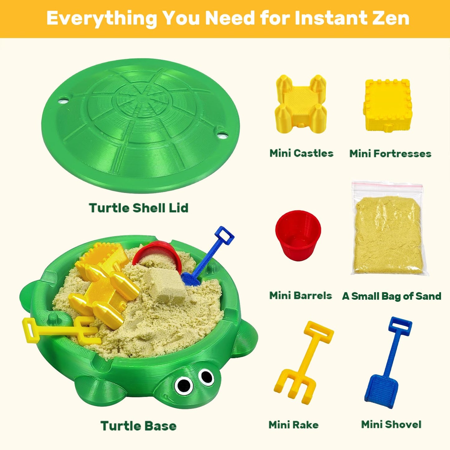 Estairkas Mini Turtle Sandbox Zen Garden for Desk, Desktop Sandbox on the Go Stress Relief, Mini Desk Zen Sand Garden Kit with Lid, Funny Coworker, Birthday, Friend Gifts Idea