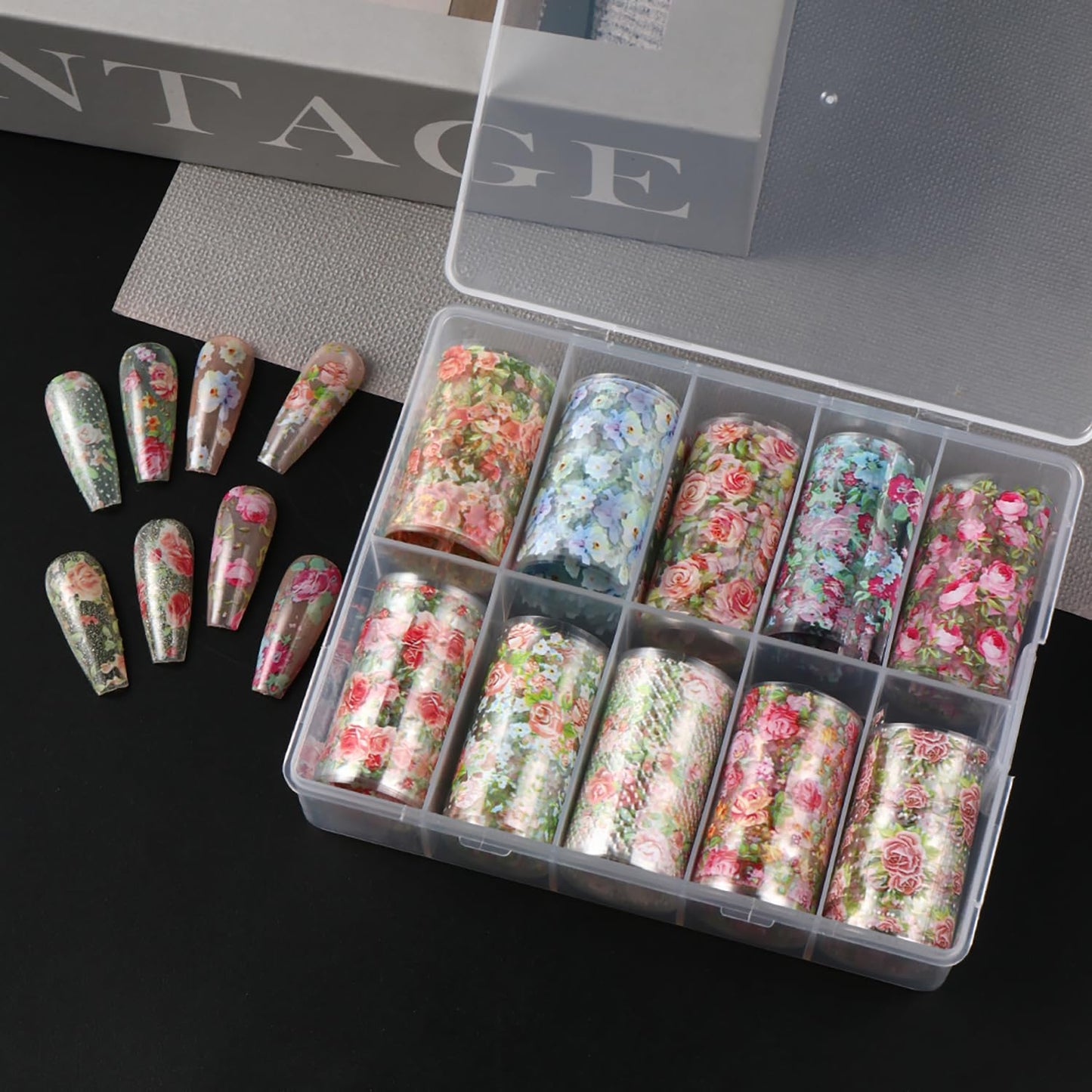 10 Rolls Flower Nail Foil Transfer Stickers Spring Flowers Nail Art Foil Decals Cute Floral Nail Art Supplies Decoration Summer Nail Transfer Foil Stickers for Women DIY Manicure Accessories