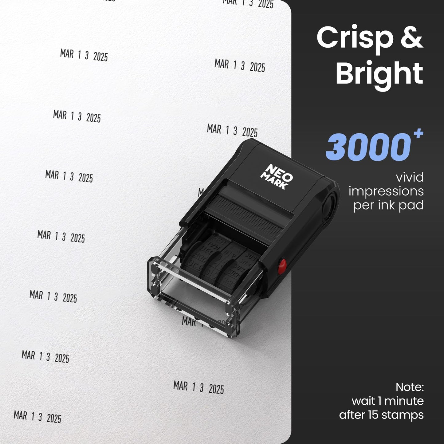 NEO MARK Self-Inking Date Stamp,12-Year Adjustable Rubber Dater, Ideal for Business, Receiving, Accounting & Expiration - with an Extra Refill Ink Pad