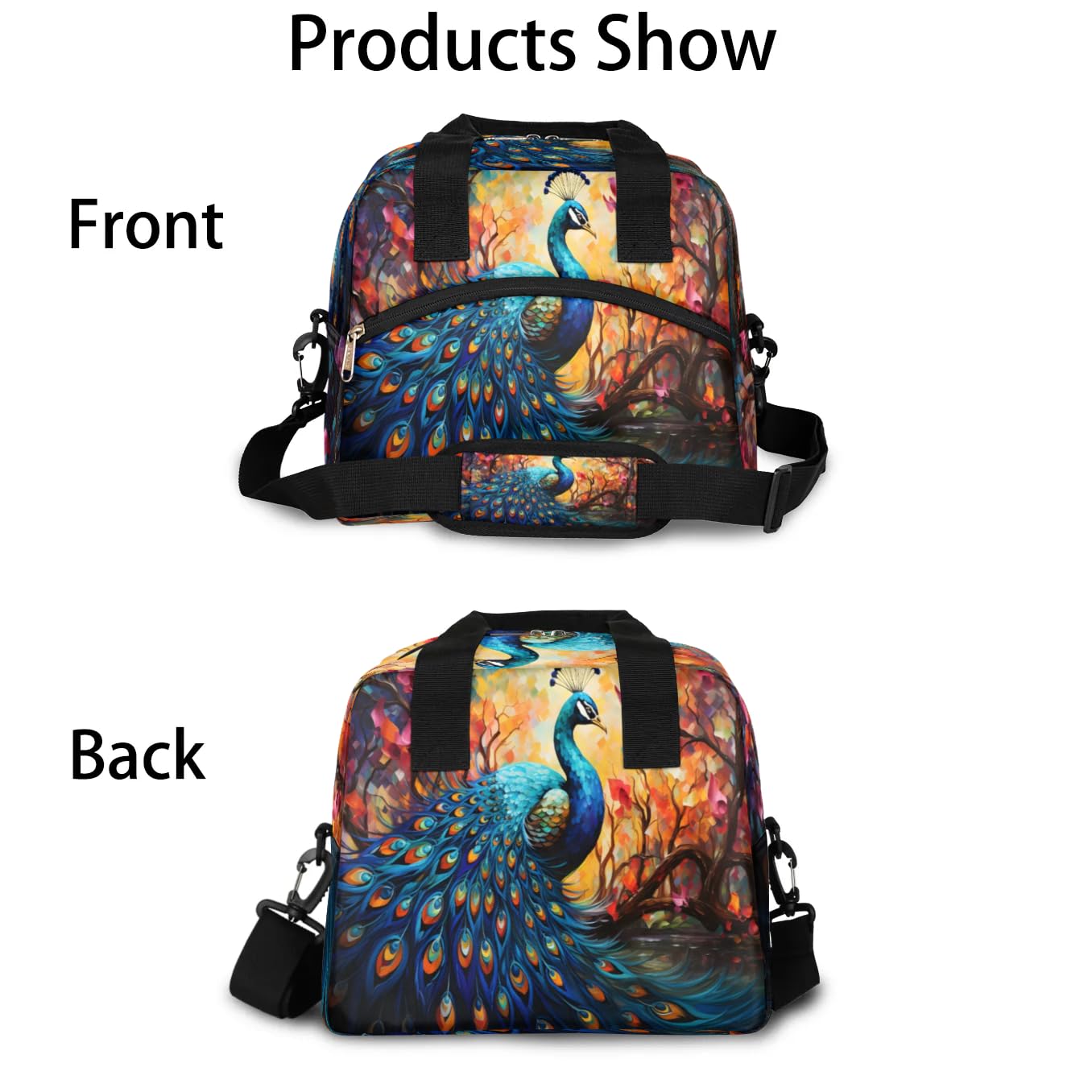 Insulated Lunch Bag Animal Peacock Lunch Box for Women Men Reusable Lunch Tote Bag with Adjustable Shoulder Belt Portable Lunchbox Cooler Bag Organizer for Office Work Picnic