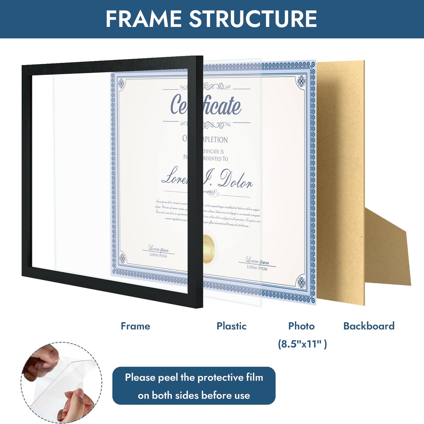Hongkee 8.5x11 Picture Frame Set of 6,Black 8.5x11 Photo Frames Bulk for Document Certificate Award Diploma, Wall Hanging or Tabletop Display