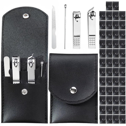 50 Sets Nail Clipper Set Bulk, 4-in-1 Stainless Steel Travel Nail Care Kit, Individually Wrapped Manicure Nail Kits with Case for Adults, Home, Hotel, Personal Care & Events（Black）