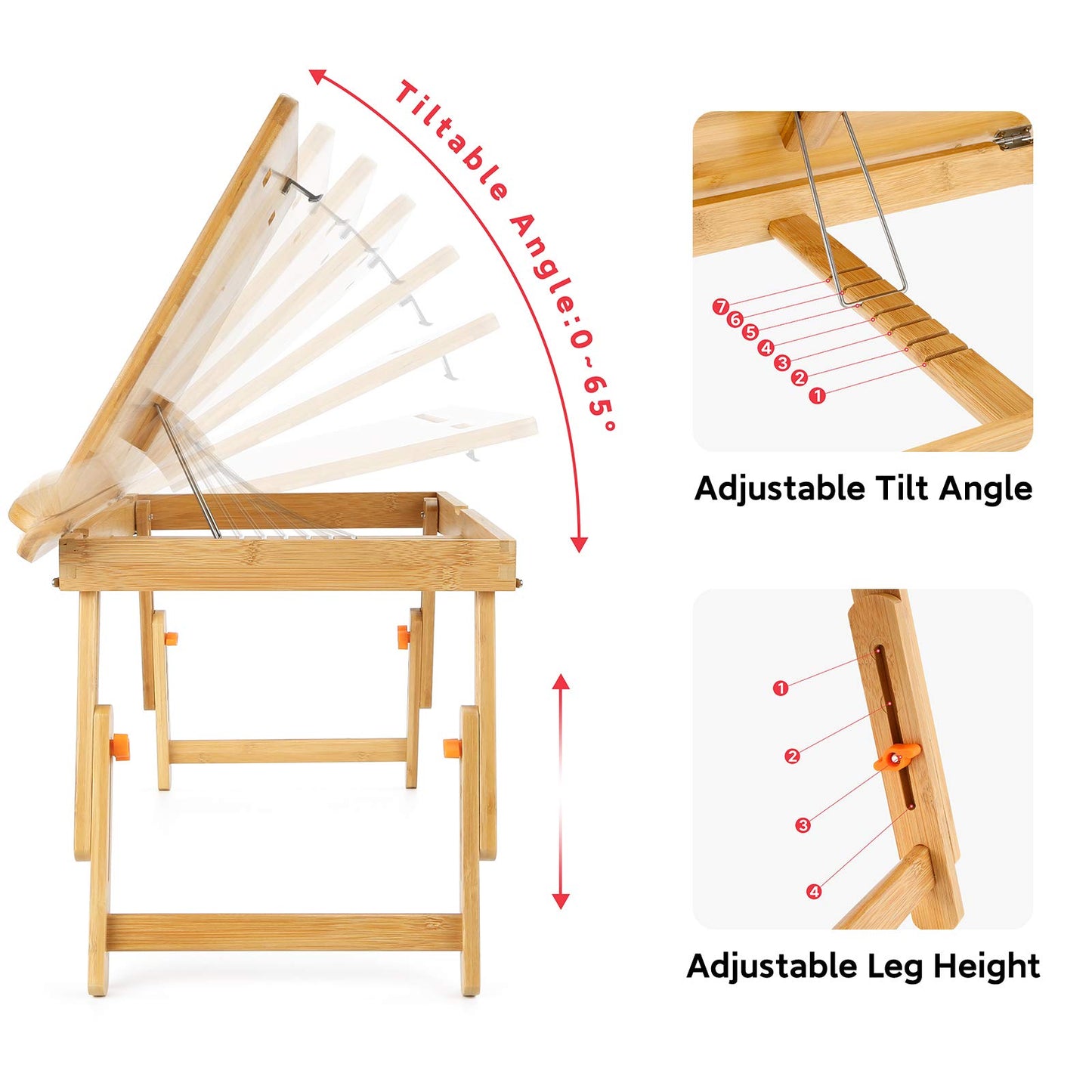Drawing Table Nnewvante Laptop Desk Adjustable Drafting Desk Foldable Bamboo Bed Tray with Tablet Slot for Adult Kids, Large