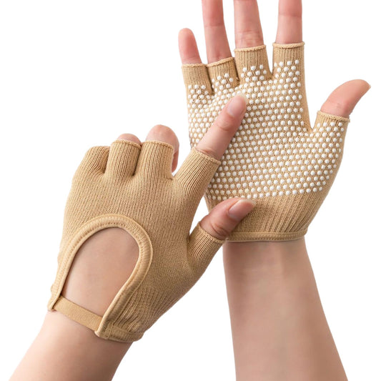 KANGQL Gym Gloves, 2Pcs Silicone Antislip Five Finger Workout Glove Weight Training Gloves Gym Gloves Weight Lifting Gloves for Men Women, Beige