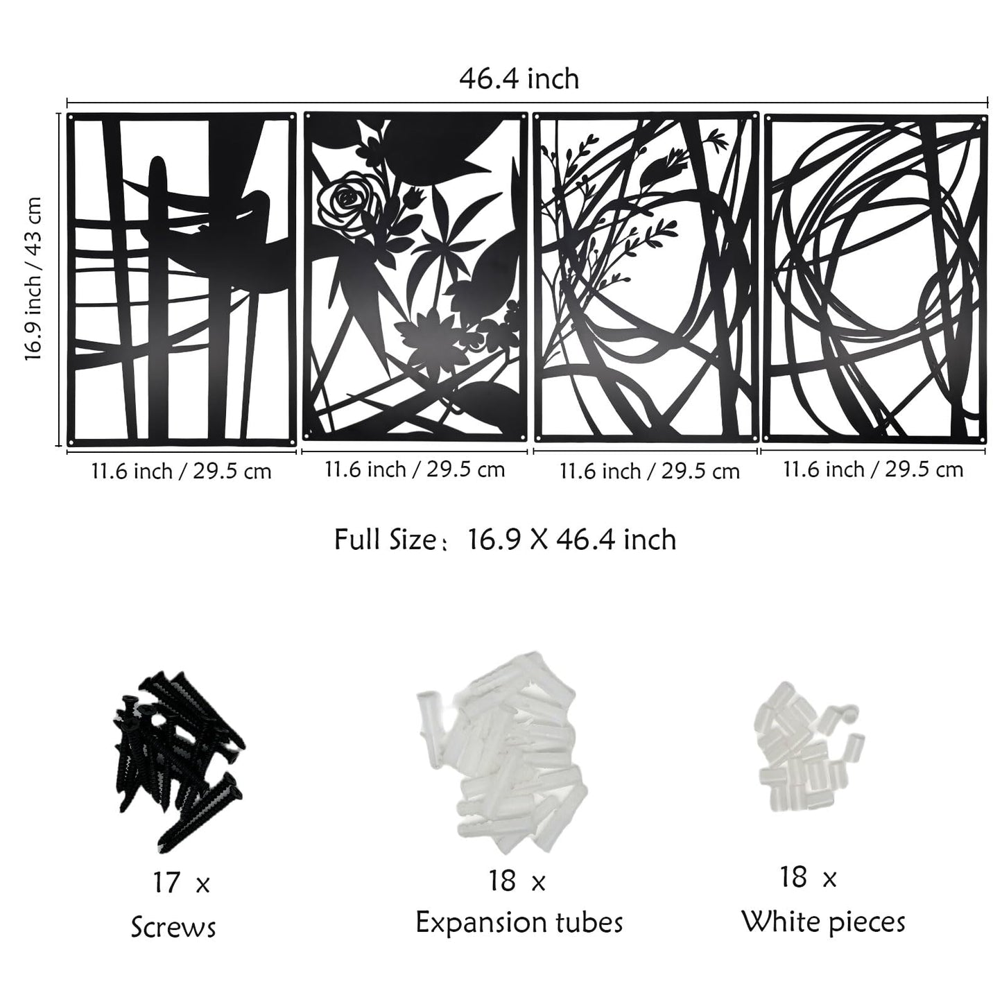 AIM & GGKK 4-Pack Minimalist Metal Wall Art Decor - Rustproof Abstract Line Decor for Bathroom, Living Room & Bedroom - Lightweight & Easy-to-Hang Modern Gallery Set for Empty Walls (17"x12", Black)