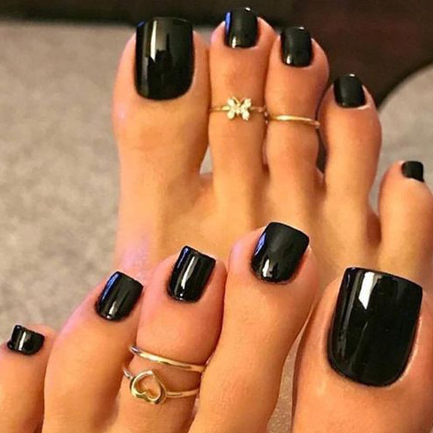 GLAMERMAID Press on Nails and Press on Toenails Sets,48 Pcs Black Almond Glue on Nails and Toenail Press ons,Summer Hand and Toenails Sets for Women Girls Gift