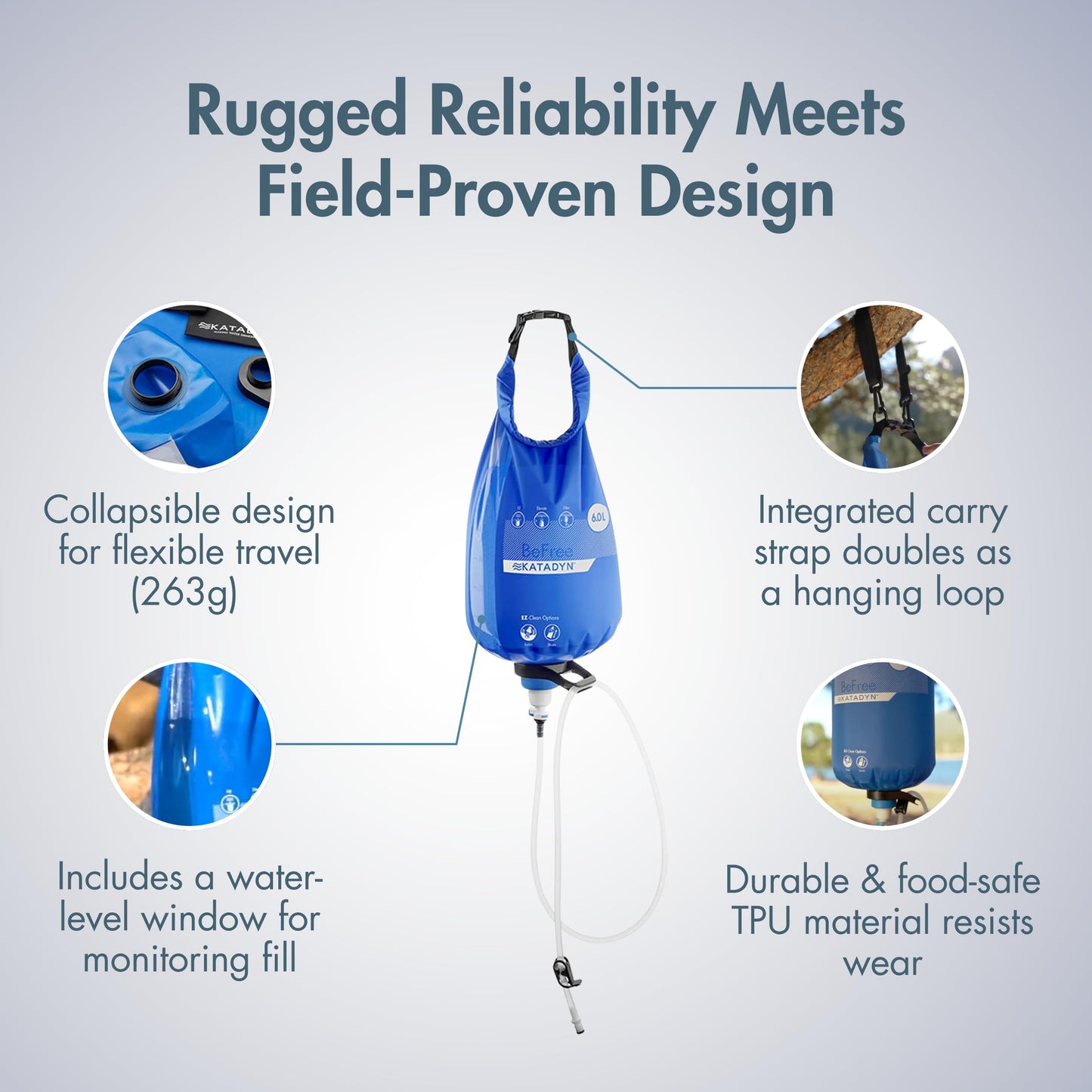 Katadyn Gravity BeFree 6L Water Microfilter, Camping, Backpacking, Emergency Preparedness, Blue