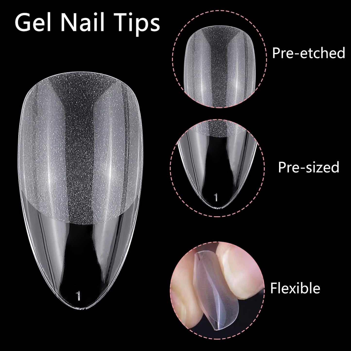LoveOurHome 600pc Almond Nail Tips Medium Fake Nails Clear Press on Nail Almond Full Cover Short Stiletto Soft Gel Nails Tip Medium Artificial False Fingernails for Gel Acrylic Nail Extension