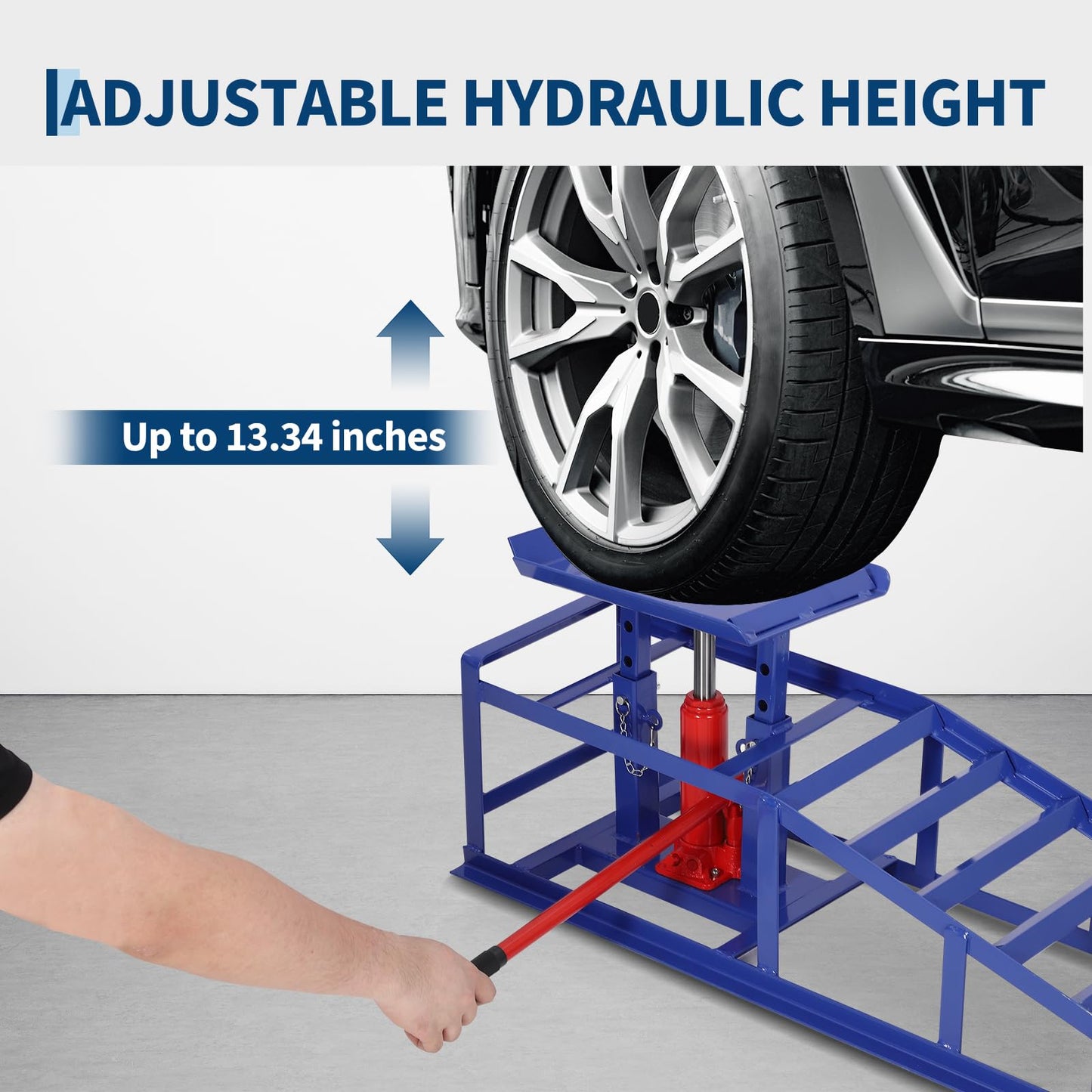 2 Pack 5 Ton 11060Lbs Hydraulic Car Ramps - Heavy Duty Vehicle Lift Ramps for Oil Changes & Garage Repair, Portable Auto Service Ramps for Home Garage, Blue