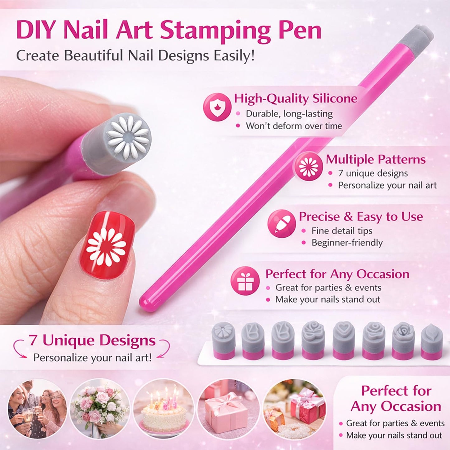 Denash 30 Pcs Nail Stamp Pens, Nail Art Pens with Diverse Patterns, Different Patterns Nails Transfer Pen for DIY Nail Art Home Salon Party Wedding Use