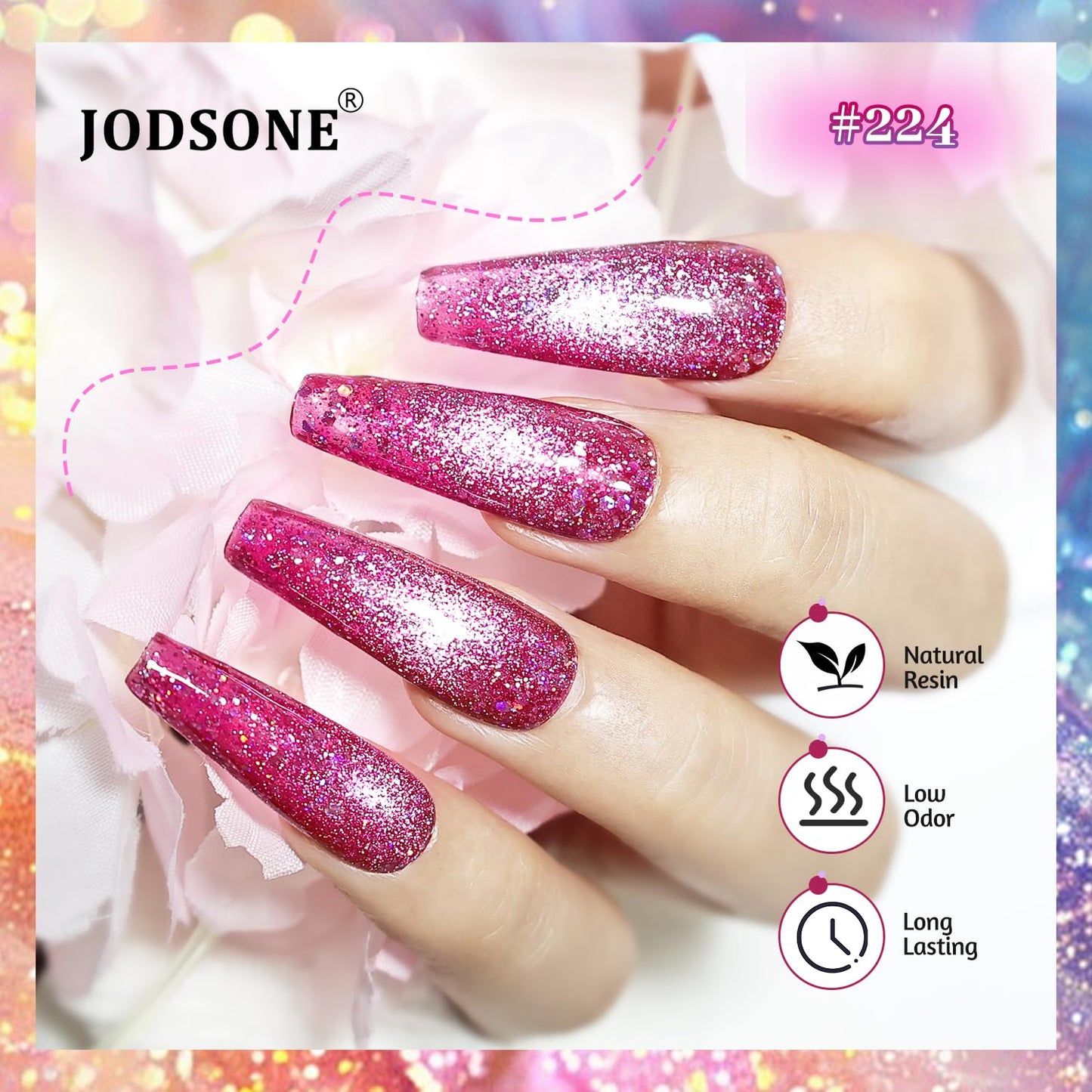 JODSONE 10 Colors Holographic Glitter Cat Eye Gel Nail Polish Set Silver Blue Purple with Base Coat &Top Coat & Magnet Stick Sparkling Stunning Fashion Women Gifts
