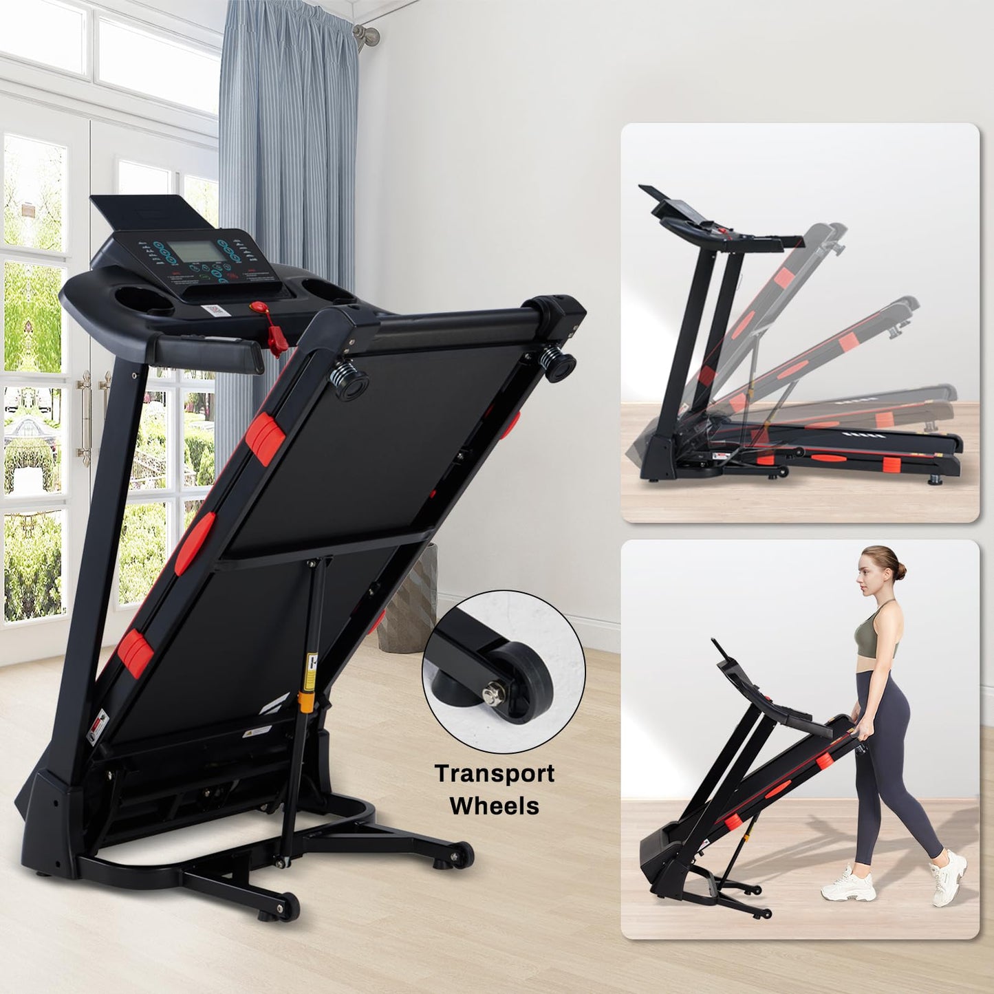Treadmill with Incline,15-Level Auto Incline, 18" Wide Belt, 350lb Capacity, 3HP, 0.5-10 MPH, 36 Programs Running Treadmills for Home with Bluetooth APP