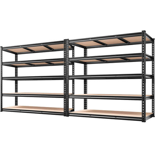 REIBII 48" W Garage Shelving 3020LBS Storage Shelves 5 Tier Industrial Shelving Adjustable Metal Storage Shelves for Garage, Basement, Warehouse, Commercial, Easy Assemble, 48" W x 72" H x 24" D, 2PC
