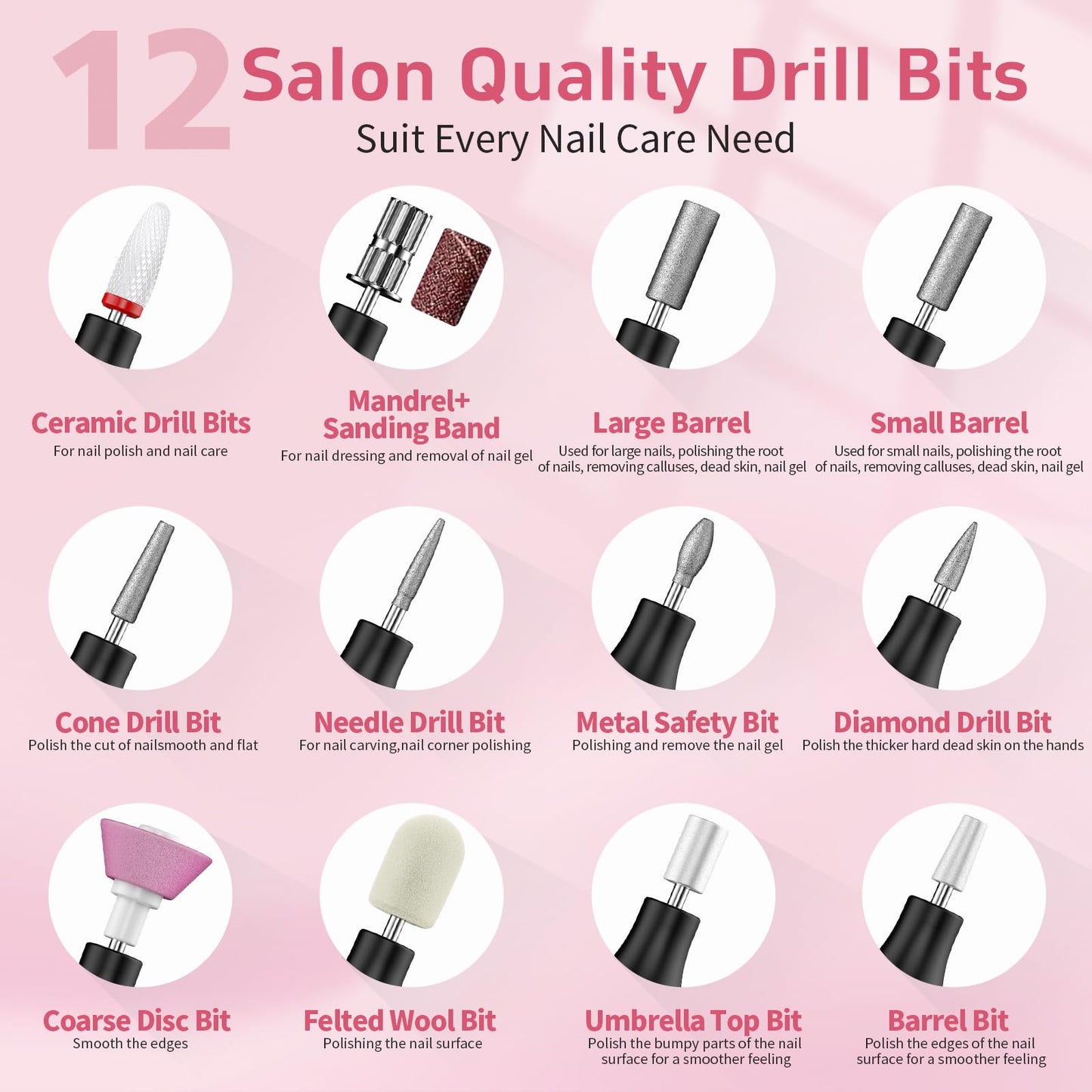 Cordless Nail Drill Electric File with UV Nail Lamp:Professional for Acrylic Gel Dip Powder Nails Portable Nail Drill Machine Kit for Manicure Pedicure Nail Set Rechargeable Lightweight (Black)
