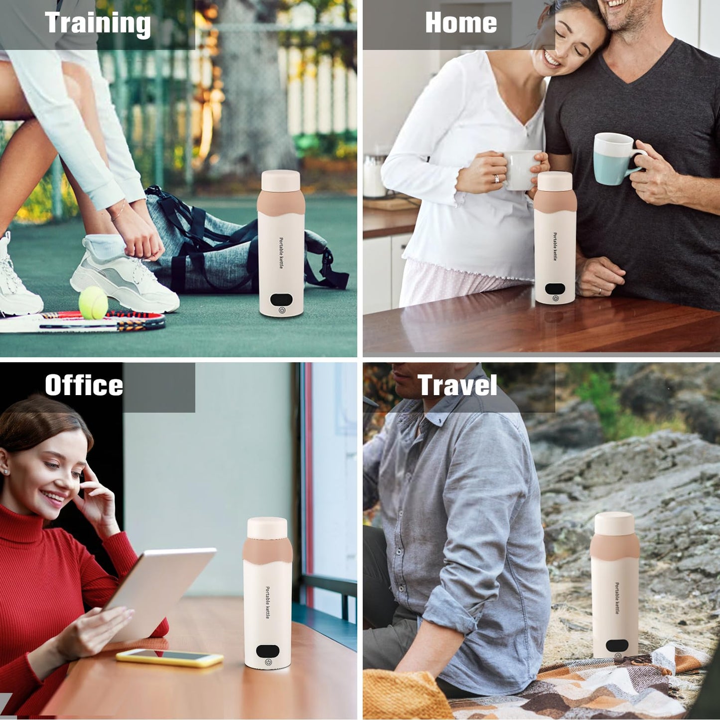 Portable Travel Electric Kettle, 304 Stainless with 6 Temperature Settings Portable Water Heater, Plug in Small Water Boiler with Storage Bag (16oz
