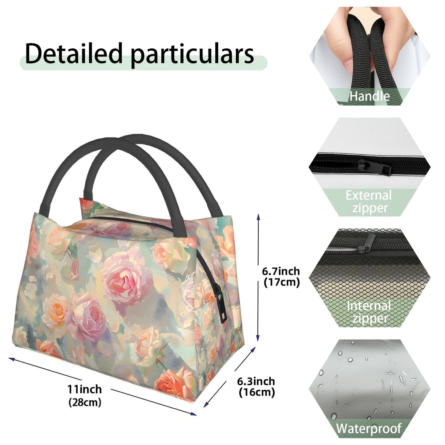 ainori Cherry Blossom Insulated Lunch Box for Girls Women,Reusable Tote Bag with Elegant Flower Branch in Teal,Portable Lunchbox Handbag,Makeup Bags Organizer Gifts for Work Office Travel,11x6.3x6.7in