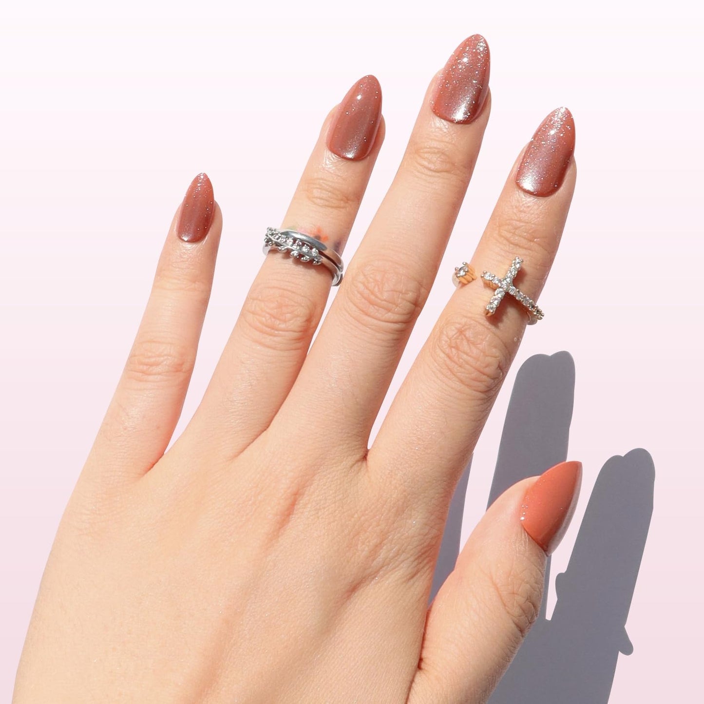 Nail Reformation Press On Nails, Amber Gold Short Almond Fake Nails with Cat Eye Velvet Finish, Natural Reusable Opaque Stick On Nails in 16 Sizes - 32 Nail Kit with Glue, Manicure Gifts for Women