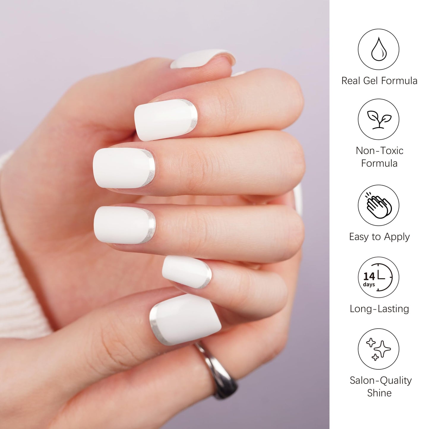 DANNI & TONI Semi Cured Gel Nail Strips Reverse French (Frost Kiss) White Gel Nail Wraps 28 Stickers Gift for Woman