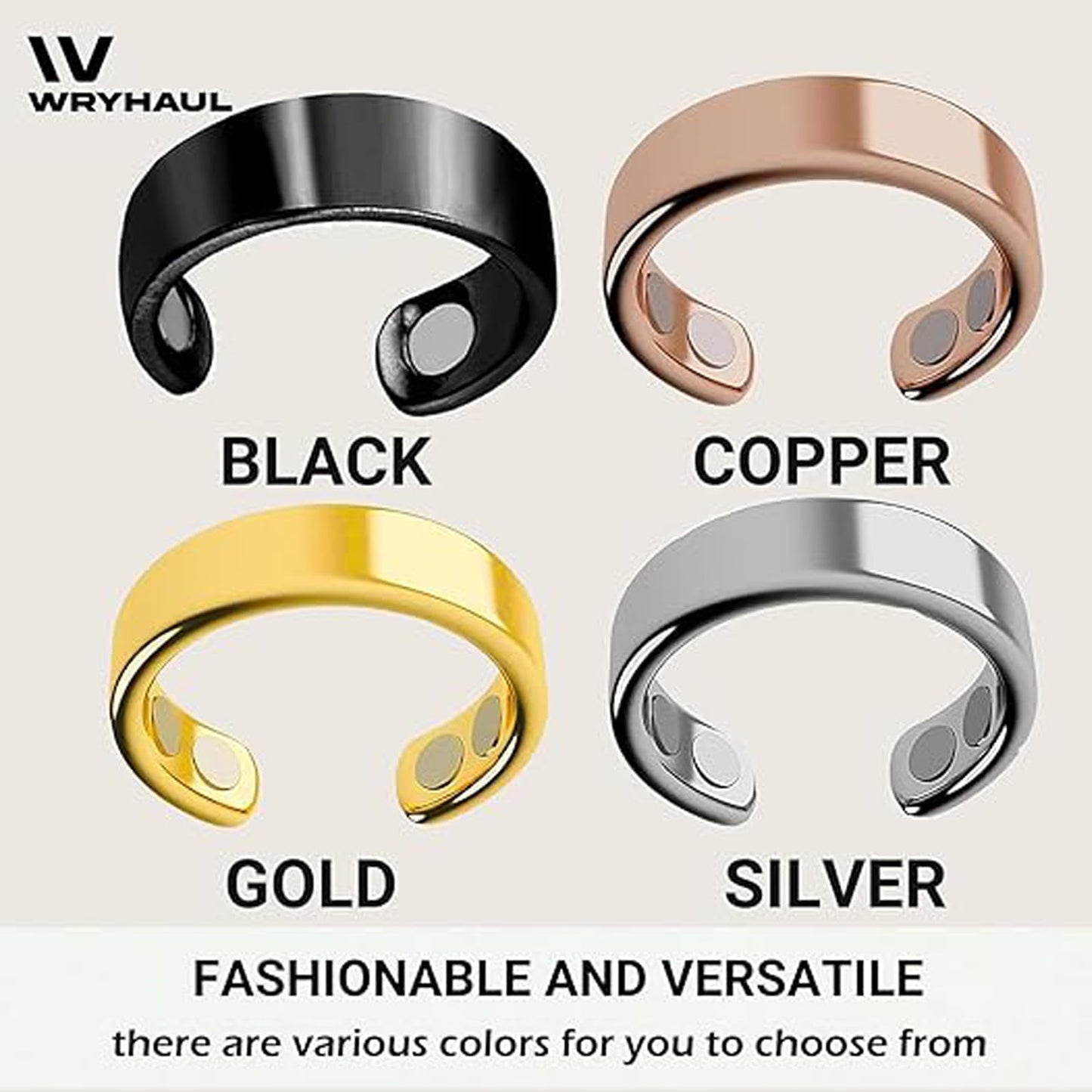 Wryhaul Vayro Magnetic Ring for Women and Men, Vayro Adjustable Open Lightweight Water-Resistant Vitality Rings (4PCS-B)
