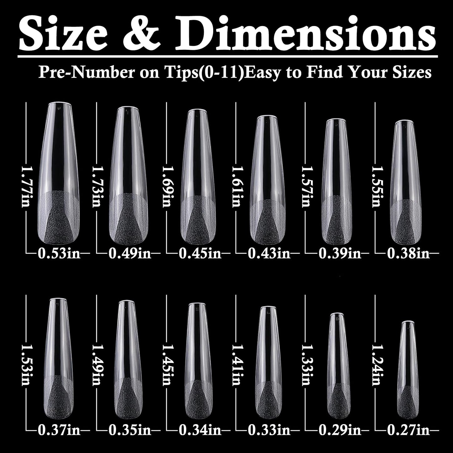 LoveOurHome 240pc XXL Coffin Nail Tips Clear Fake Nails Extra Long Press on Nails Coffin Acrylic Nail Full Cover Ballerina Artificial Fingernail Soft Gel False Nails 12 Sizes for Gel Nail Extension