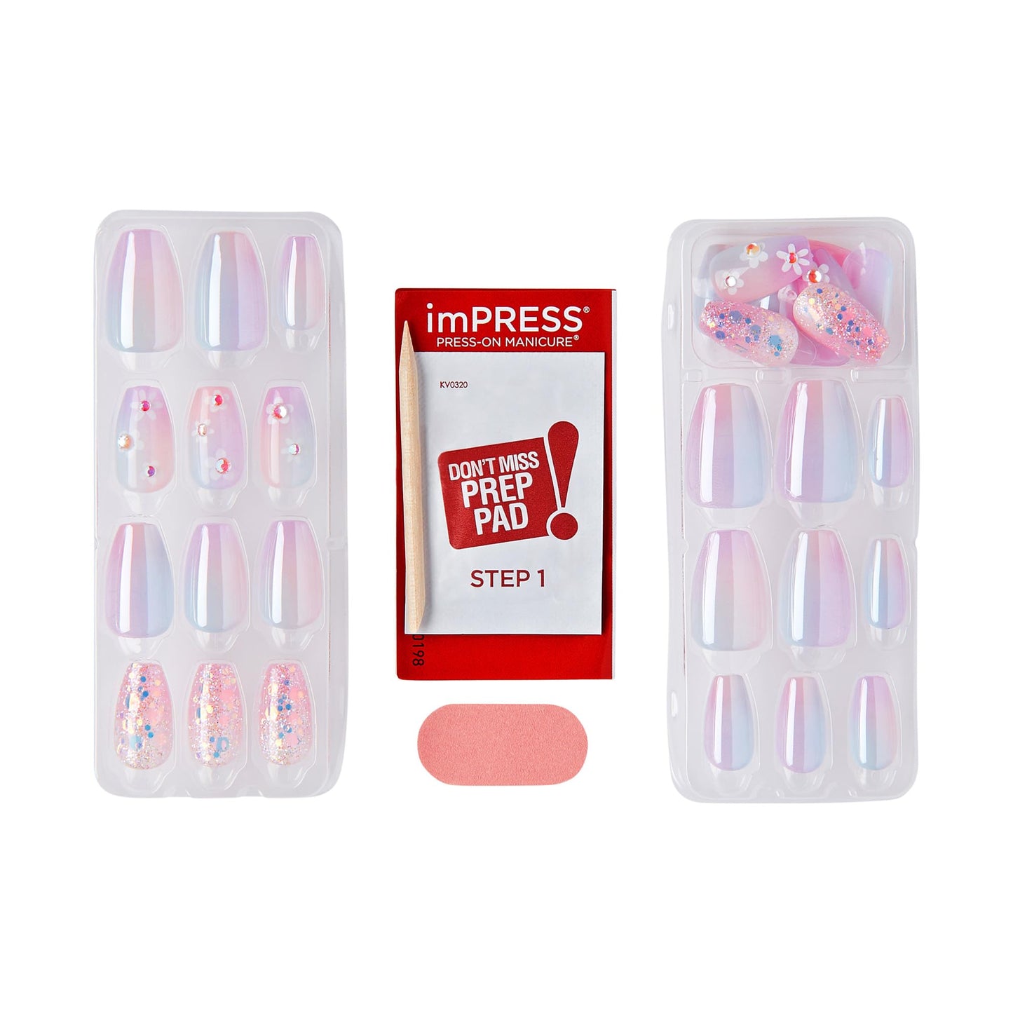 Kiss Impress Premium Press On Nails, Style ‘Portal’, Purple, Medium Coffin, No Separate Tabs, Nail Kit Contains 30 Fake Nails, Prep Pad, Mini Nail File, and Manicure Stick