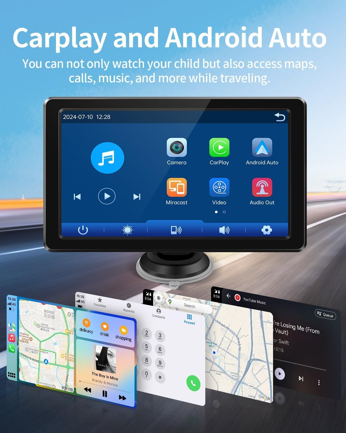 Faninso Baby Car Camera, 1296p HD, Car Baby Monitor with 7" Touchscreen, CarPlay, No-Glow Night Vision, 150° Wide Angle, Live Rear Seat View, Easy Installation, Fits Most Cars