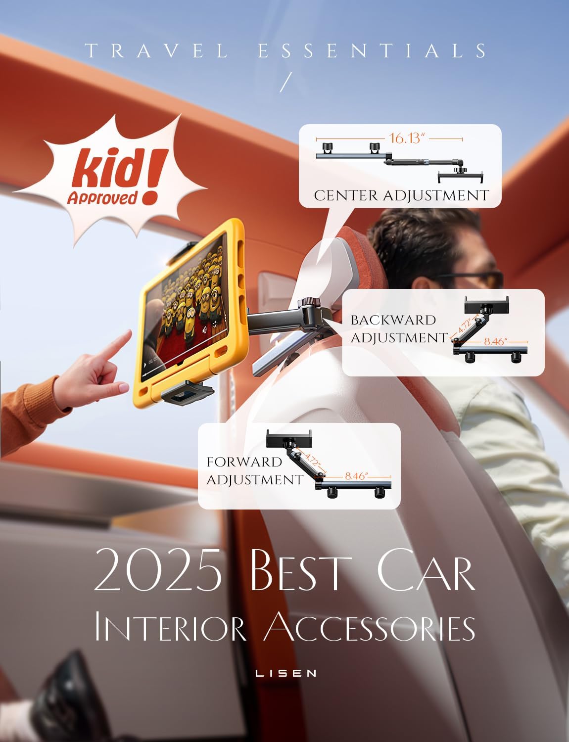 LISEN 3 in 1 Road Trip Essentials Car Camping for Kids Car Tv iPad Holder for Car Accessories Women Interior Tablet Holder Backseat Car Organizer Back Seat Headrest iPad Car Mount Fire Tablet