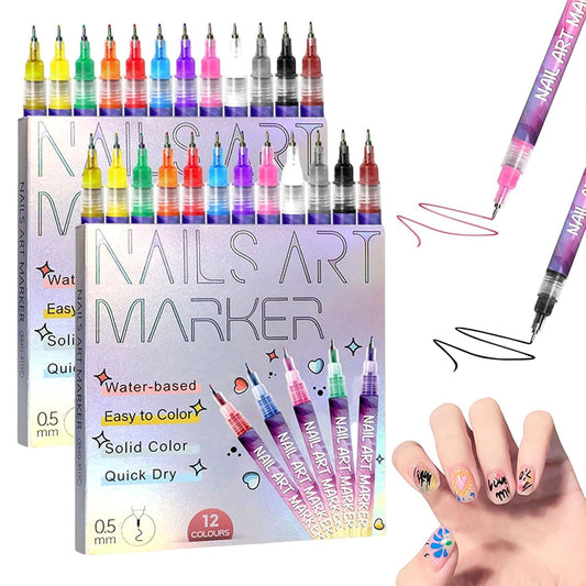 12 Colors Nail Art Pens Set, Nail Art Markers Polish Pen for 3D Nail Art, Drawing Painting Liner Brush for DIY Nail Art Beauty Adorn Manicure Tool (24 colors)