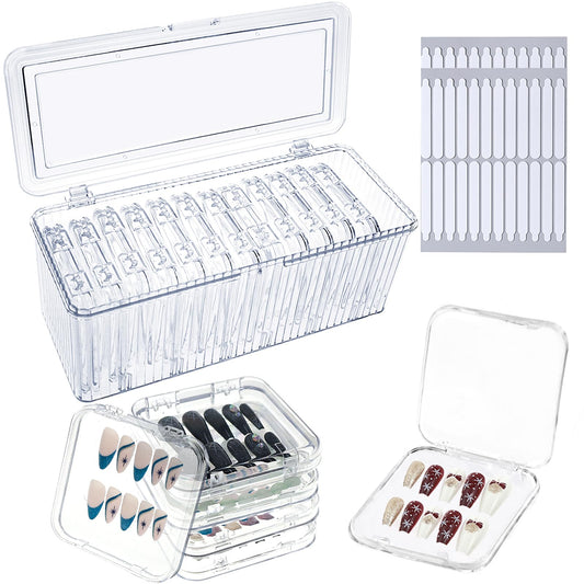 Oskrieel Press on nail storage 12 PCS Acrylic Nail Storage Box - Portable Versatile Organizer for Press - On Nails, Jewelry and More with 60 Pcs Adhesive Double Sided Tape