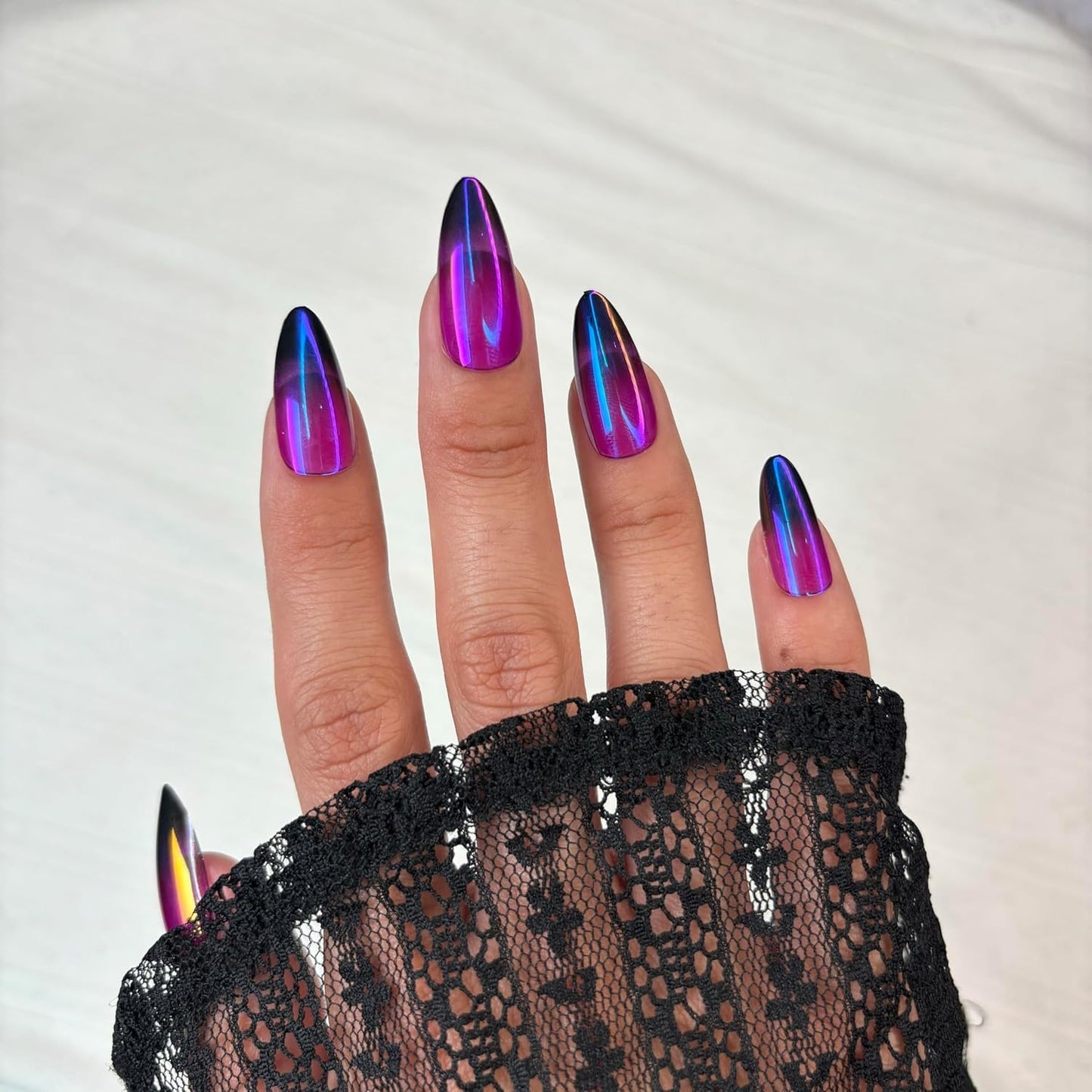 Lavaa Beauty Baddie Nail kIT – SLAYED Black Flame Extra-Long Coffin + ALIEN BADDIE Chrome Ombré Almond Press-On Nails | Reusable Glossy Fake Nails Set for Instant Glam