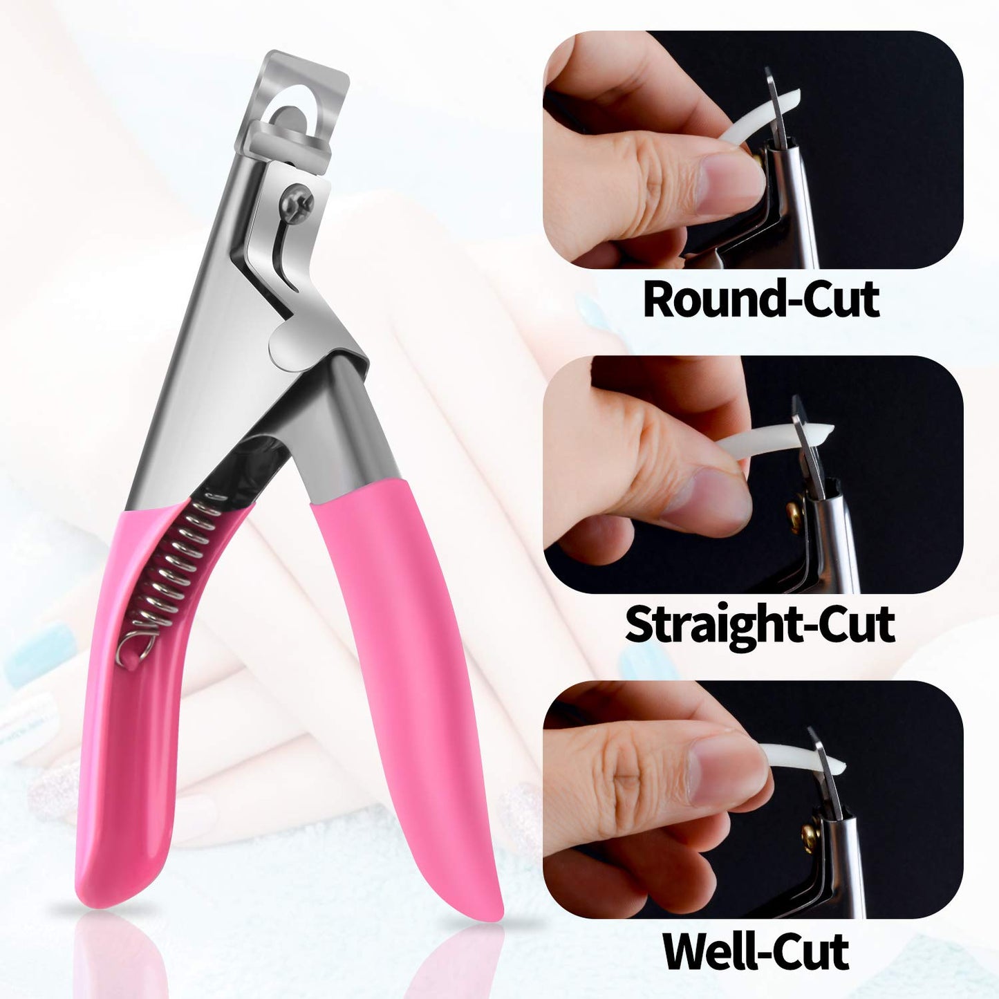 Acrylic Nail Tips 500pcs, French Fake Nails Natural False Nail Tips with Nail Clipper and Storage Case for Nail Art Salon and Home DIY (10 Sizes)