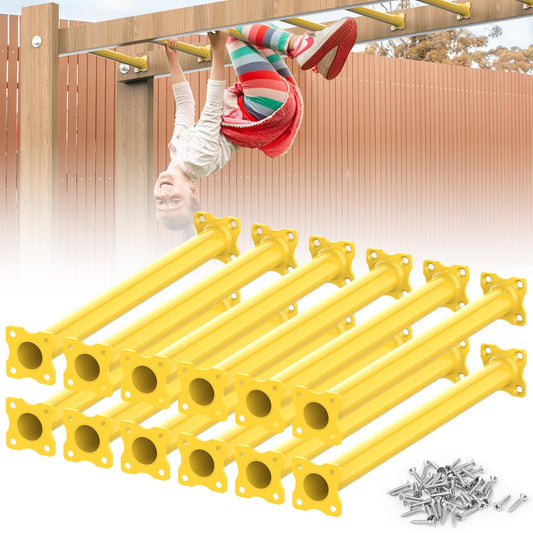 SUNSHINE FARMRE 16.5 Inch Monkey Bars Kit Playground Monkey Bar Ladder Rungs for Backyard Indoor Outdoor Metal Monkey Bars Swing Set Playset Accessories (Yellow, 12 Pcs)