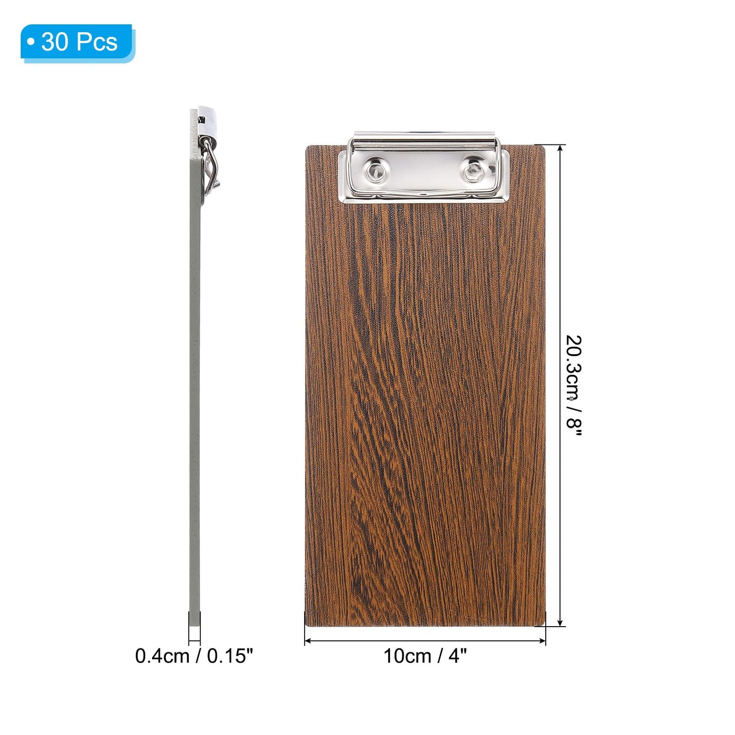 PATIKIL Check Presenters for Restaurants, 30Pcs Mini Clipboard Wood Check Holder Half Page Menu Holder for Restaurant Cafe Waitress Guest Check Server, Brown